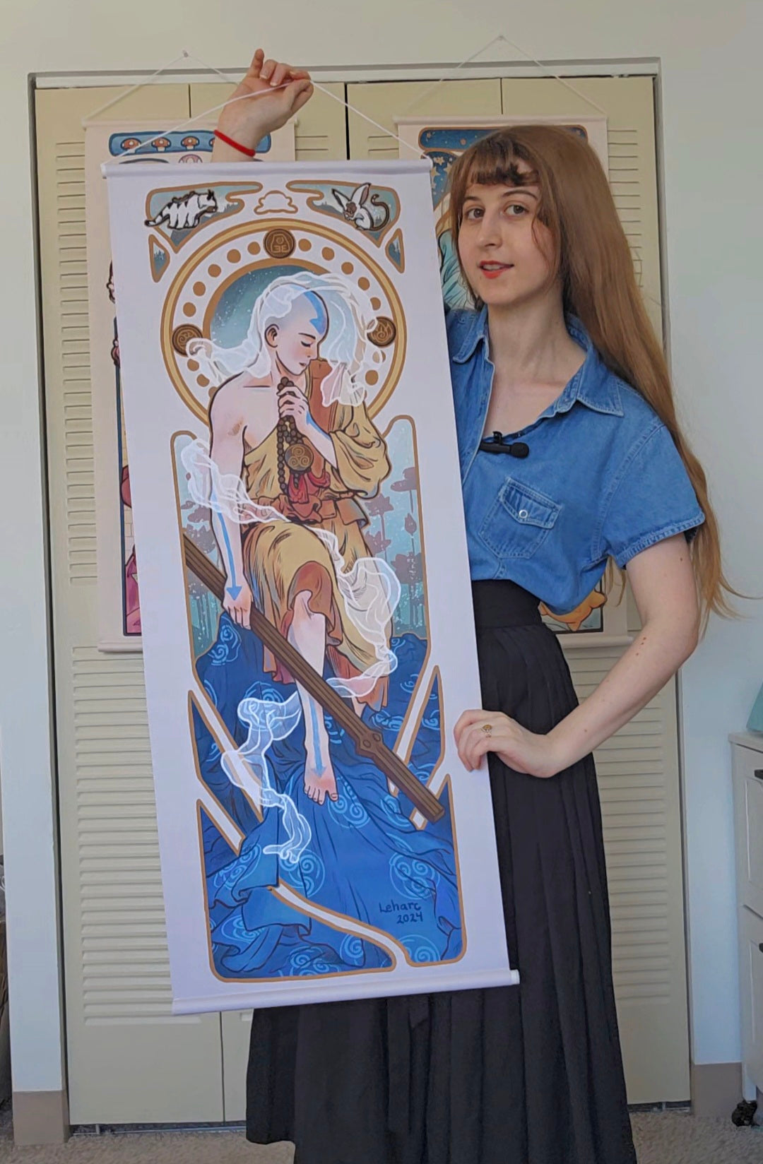 Fabric Wall Scroll • Art Nouveau Characters • Elegant Elements
