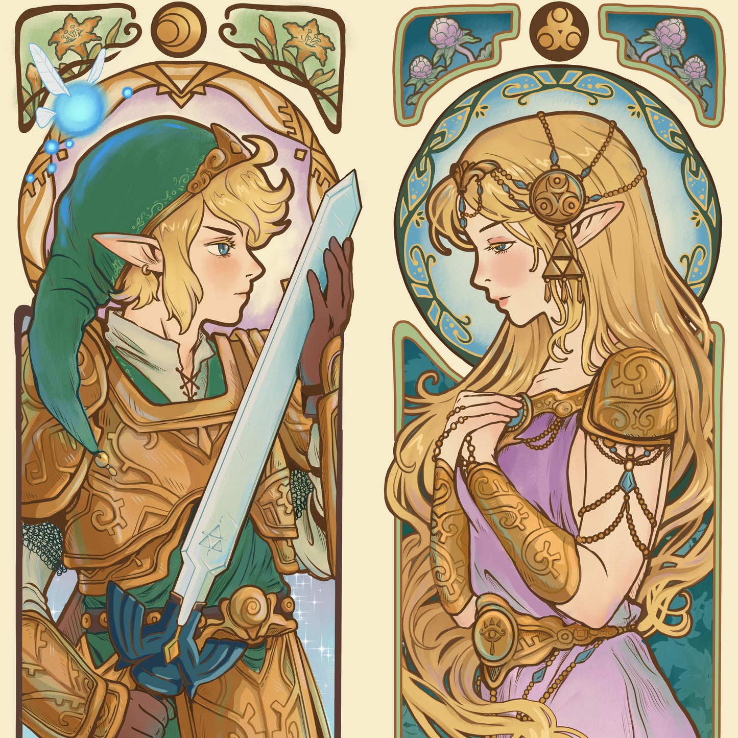 Art Nouveau Elves • Knight and Maiden • Fine Art Print