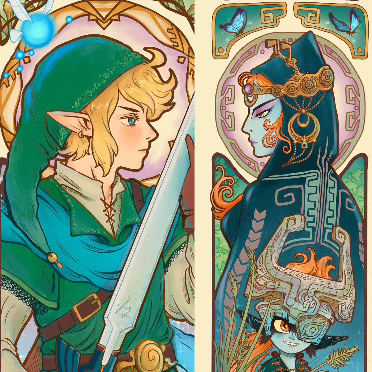 Art Nouveau Elves • Knight and Maiden • Fine Art Print