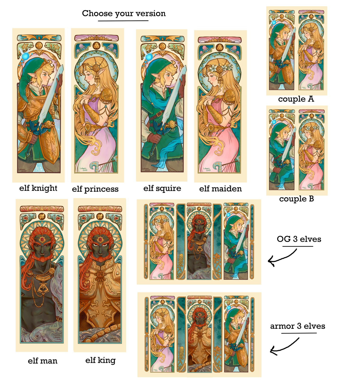 Art Nouveau Elves • Knight and Maiden • Fine Art Print