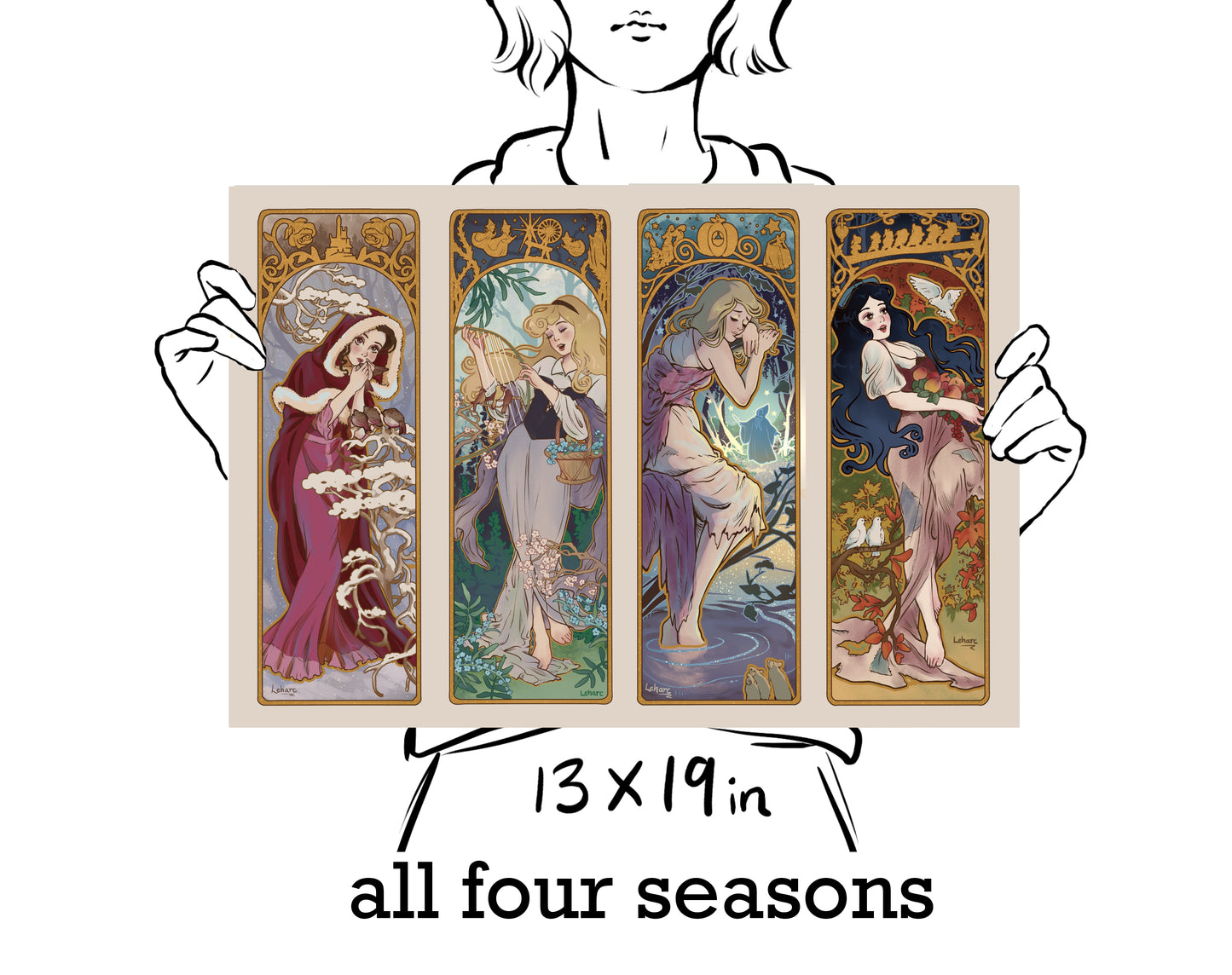 Four Seasons Princesses • Art Nouveau Fairy Tale • Fine Art Print